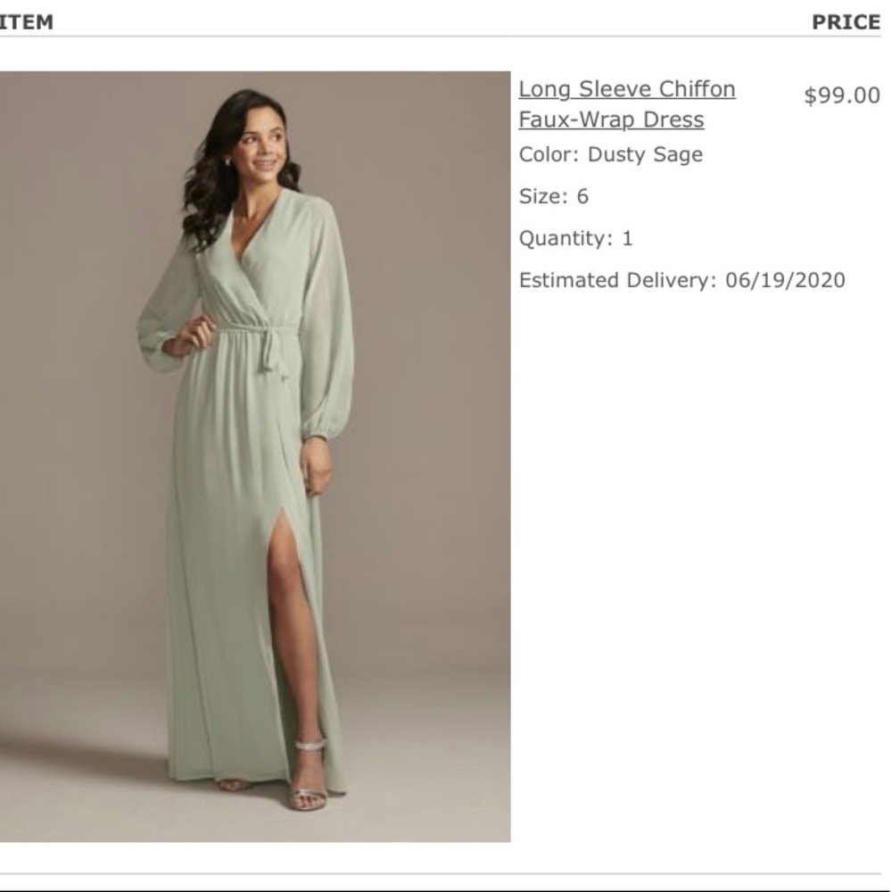 David’s Bridal Dusty Sage Dress